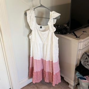 pink and white smock dress